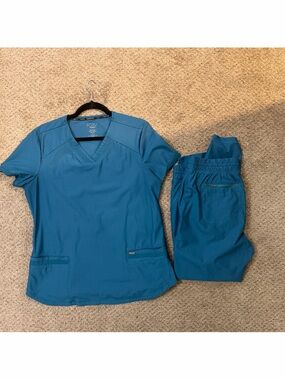 Cherokee Teal V-Neck Scrub Top and Pants Set
